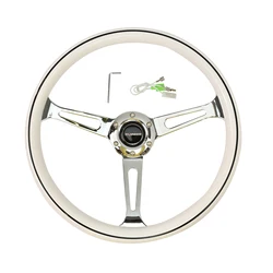 TIYPEOR 15inch 380mm White Vintage Steering Wheel Classic Retro Car Racing Steering Wheel Suitable for Volkswagen Beetle