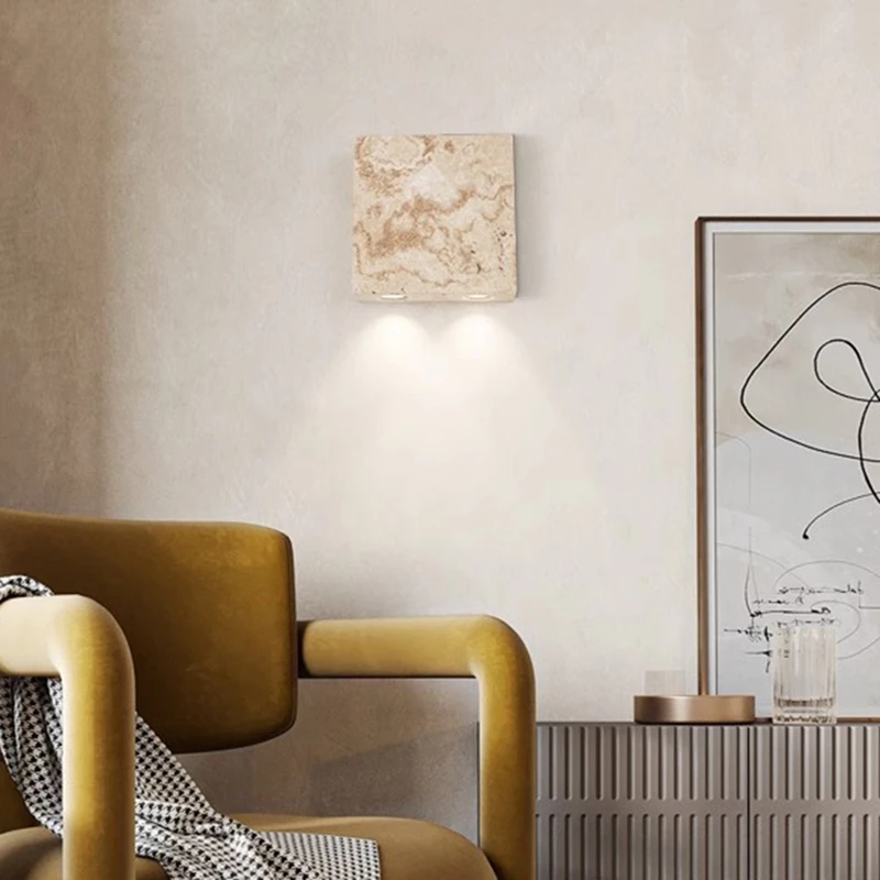 

Ярко-желтый травертин ваби-саби кремовый стиль спальня прикроватный настенный светильник входный прожектор
