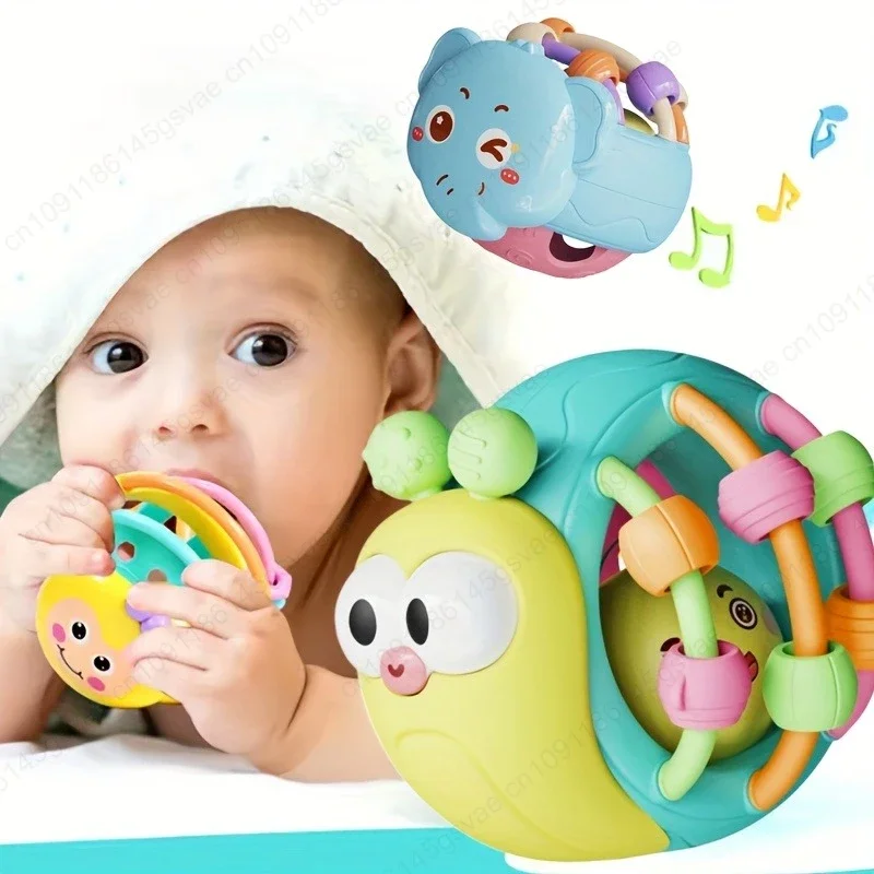 Hand-Held Baby Rattle Puzzle Early Education Snail Rattle Plastic Ball Color Festival Can Send Birthday Christmas Gifts