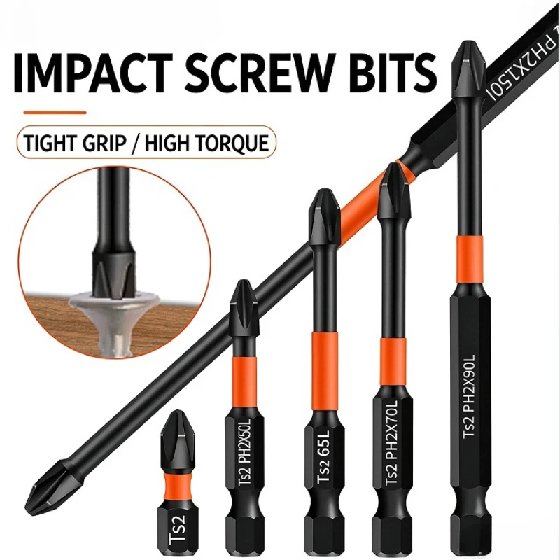 1/4/5/6pcs PH2 Magnetic Anti Slip Impact Single Head Cross Black Screwdriver 25-150mm Screwdriver Bitfor Electric/Hand Drivers
