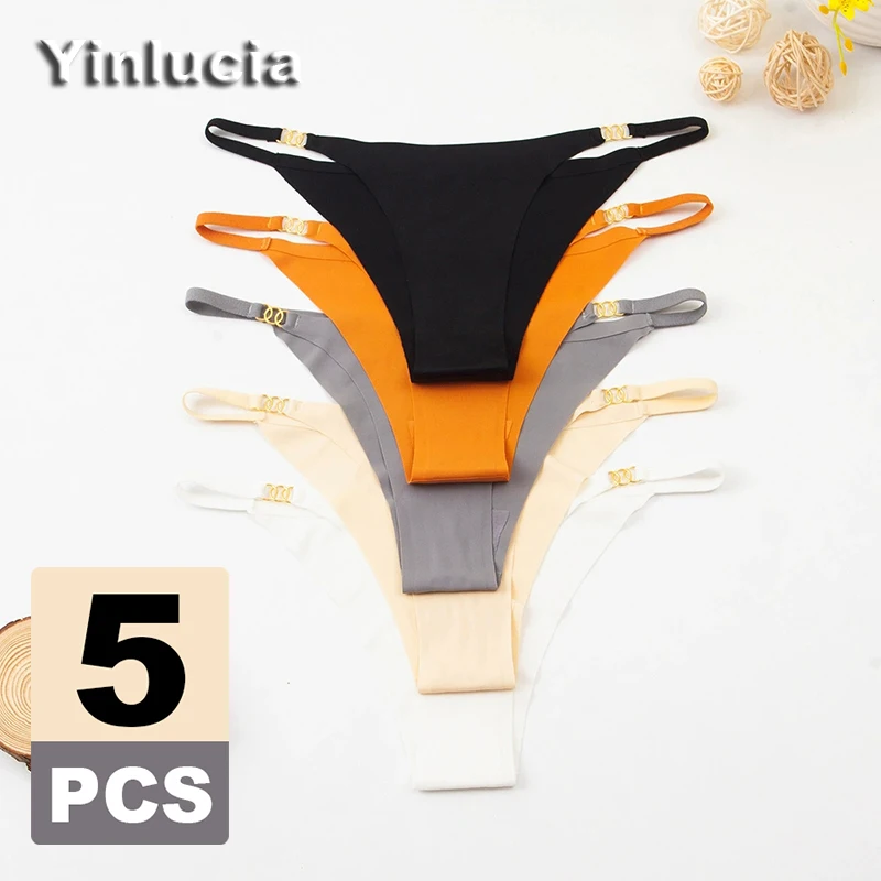

5 шт., нижнее белье, тонкие бесшовные трусы, крутое летнее нижнее белье, сексуальное металлическое кольцо с низкой талией, украшение, женские трусы, сплошной цвет