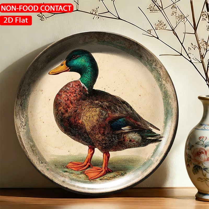 1pc FORJN Ceramic Mallard Duck Plate - Round Suitable for Decoration in Kitchen, Living Room, Bedroom, Dining Table & Office -