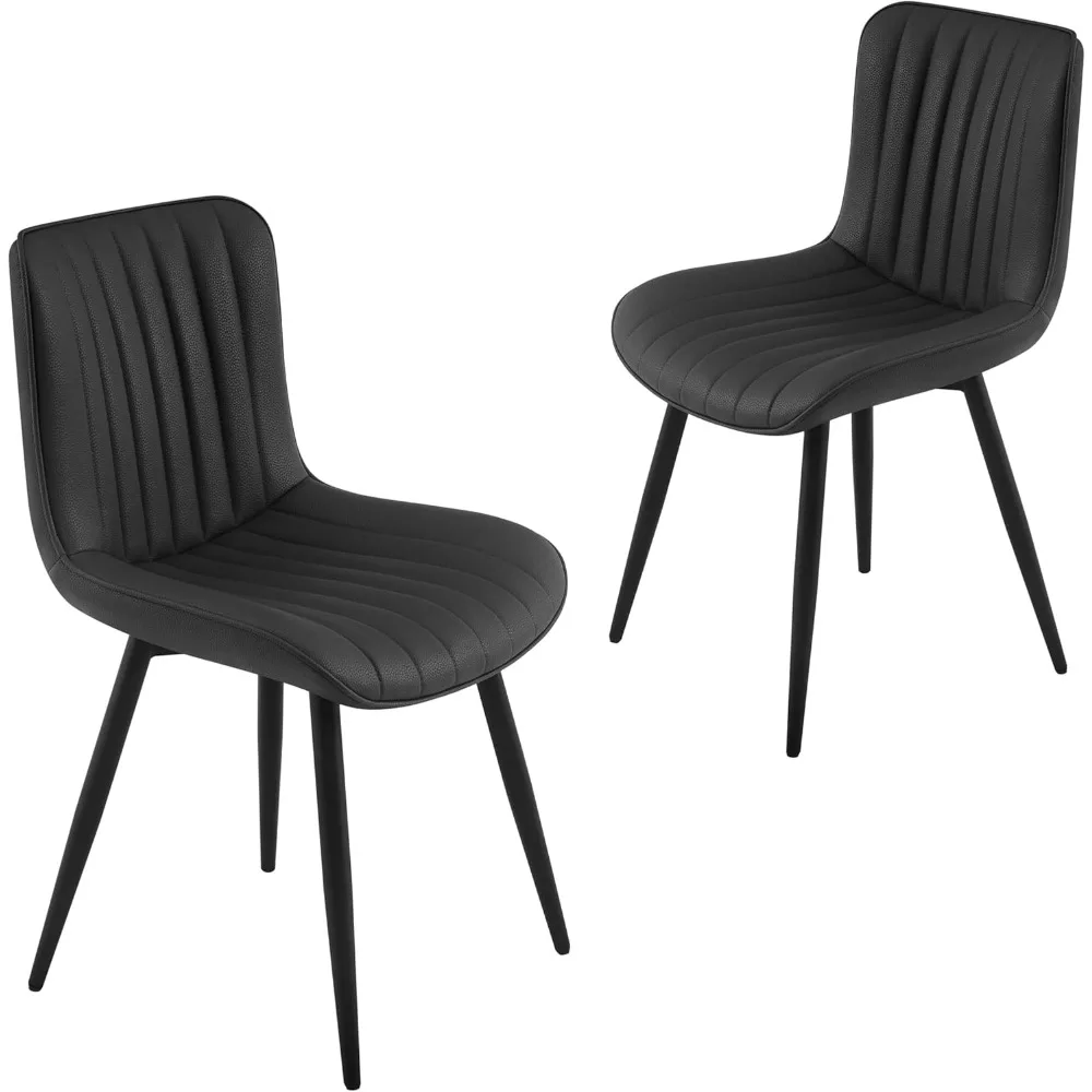 

Modern Dining Chairs Set of 2 Upholstered Dining Room Chairs Black Faux Leather Kitchen Chairs with Metal Legs Thick Cushions