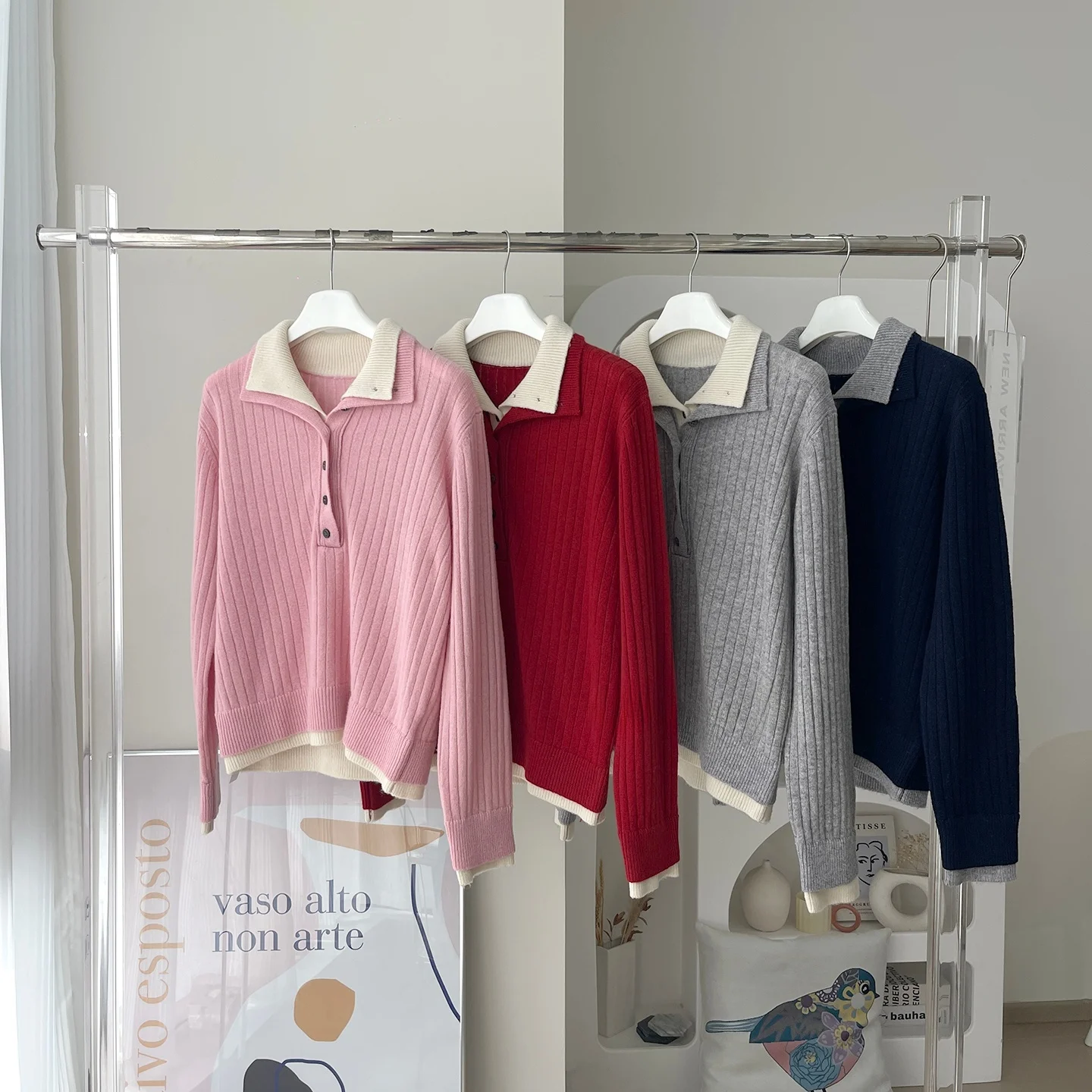 

Pure Wool Knitted Sweater with Collar Splicing Commute Versatile Fake Two-Piece Wool Knitted Top Women's Faion Winter Long ...