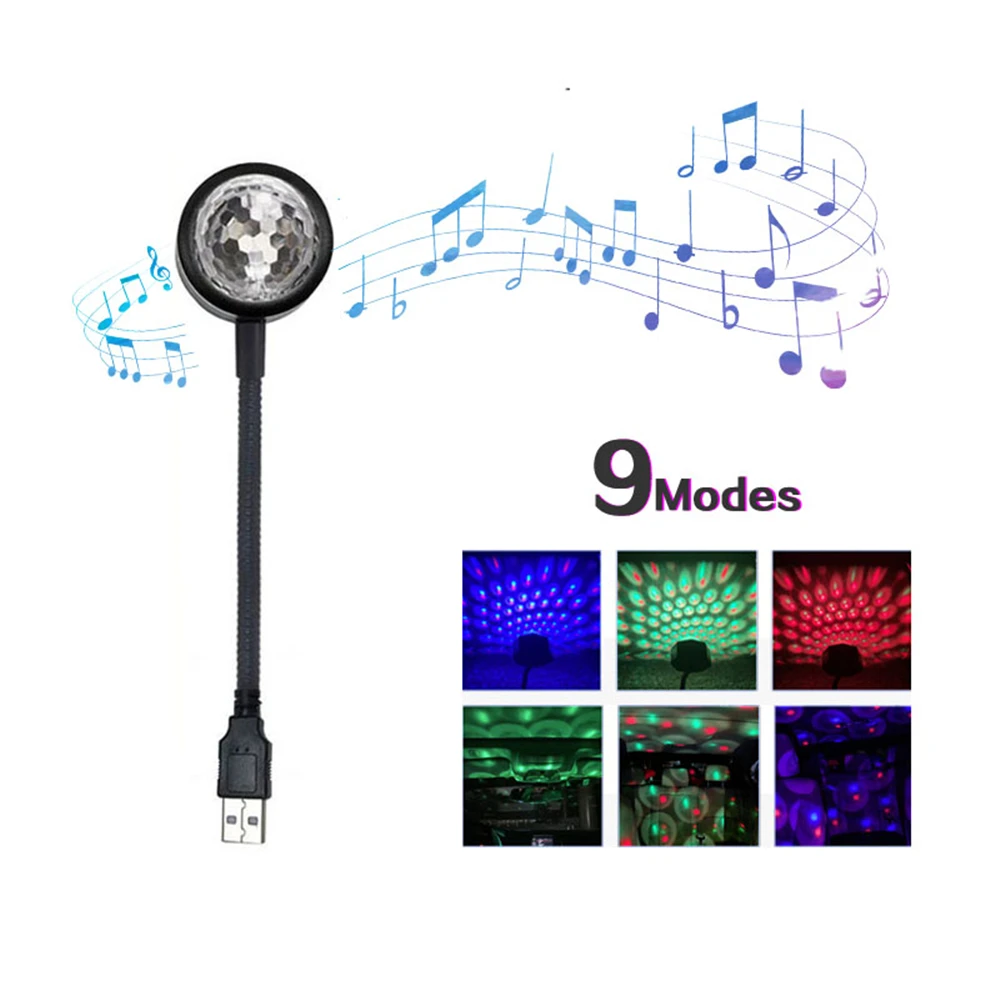 Mini USB Party Colorful light Sound Activated Rotating Disco Ball DJ Party Lights RGB LED Stage Lights For Car Bar Club