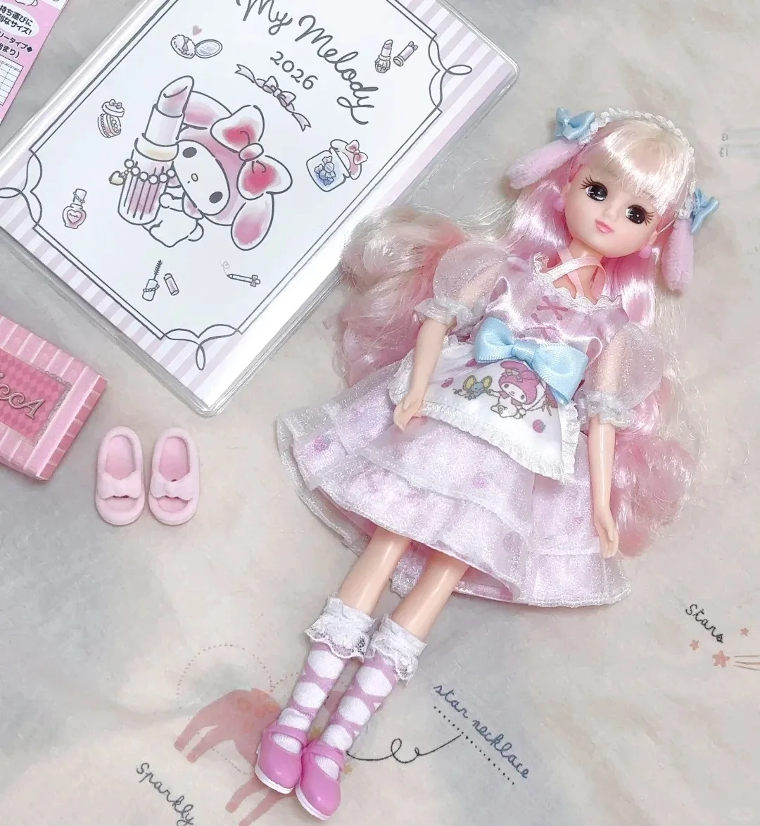 

Authentic 1/6 My Melody Collaboration Dress Up Doll Pink Lace Outfit Anime Figure Decoration Collectible Toys