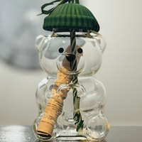 New Glass Bear Cup with Lids and Straws Cute 20oz Sippy Cups for Coffee Beer, Wine Tea Cocktails Smoothies Ideal for Drinks Gift