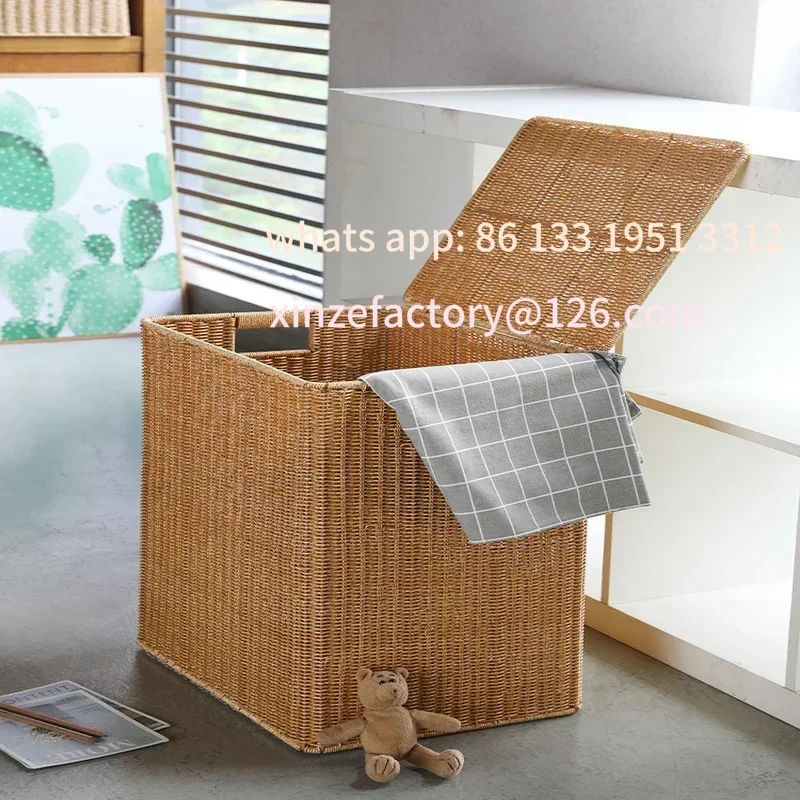 

Customizable Rattan-Style Flip-Top Laundry Basket, Large Storage Bin for Bathroom, Toilet Clothes, Toys Organizer, Household Spa
