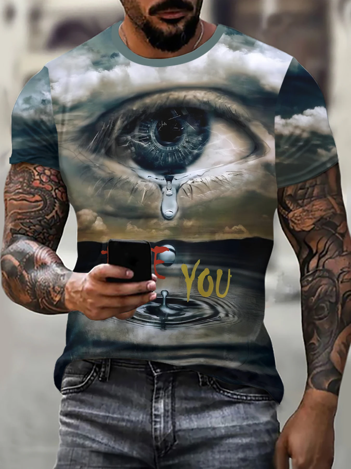 Men's Summer 3D Graphic T-Shirt, Tearful Eye 