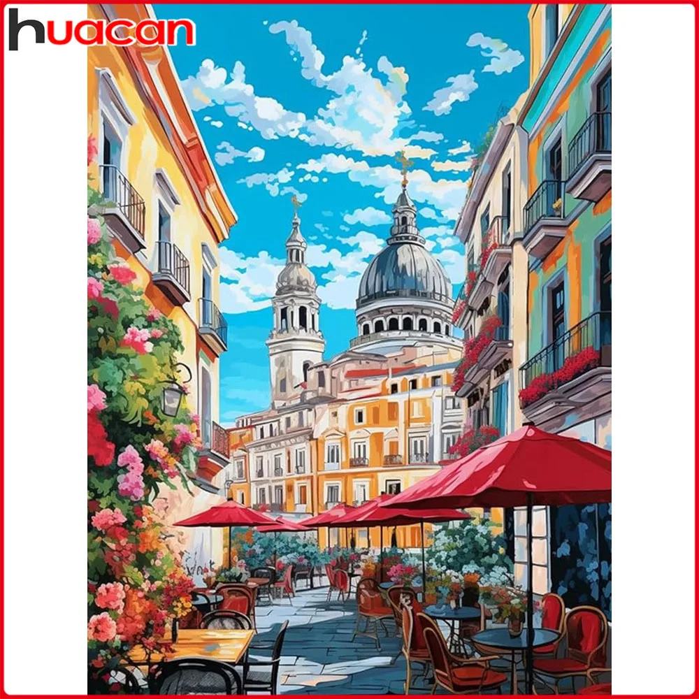Huacan Neuheiten 2026 Diamantmalerei Stadtgebäude Diamantmosaik Landschaft Blumen Komplettset Wanddekoration