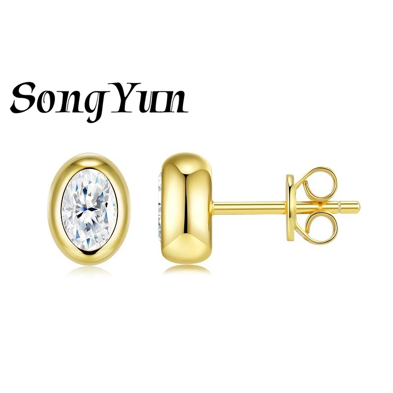 

SONGYUN Designer Jewelry 925 Sterling Silver Earrings Moissanite Diamond Huggie Party for Her Rhodium Plated SYT Patent Earring