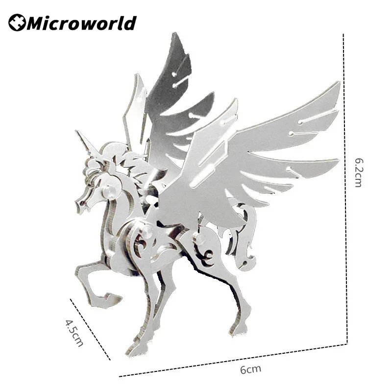 Microworld 3D Puzzle Hewan Logam Model Unicorn Kecil DIY Mainan Jigsaw Rakitan untuk Hadiah Ulang Tahun Anak-anak untuk Dekorasi Rumah