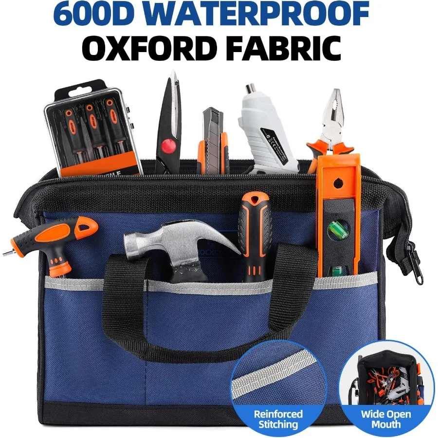 13'' Wide Mouth Tool Bag for Efficient Tool Storage in Workshops and Construction Sites Heavy Duty Design with Waterproof Prote