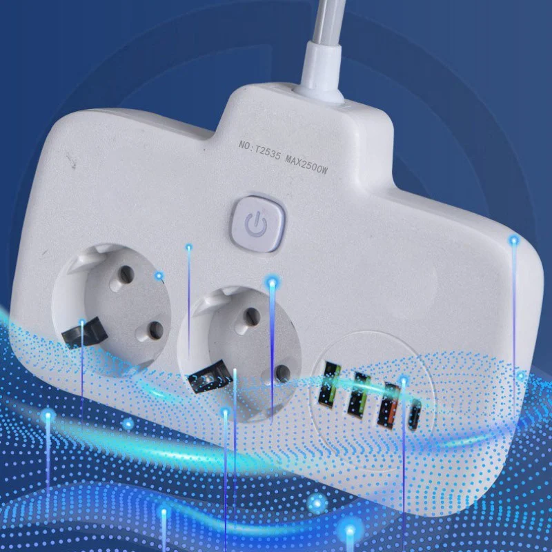 Wtyczka zasilania EU 2 gniazdo z 3 USB 1 Port typu C gniazdo elektryczne europejski Union Outlet Home Office Adapter 10cm rozszerzenie