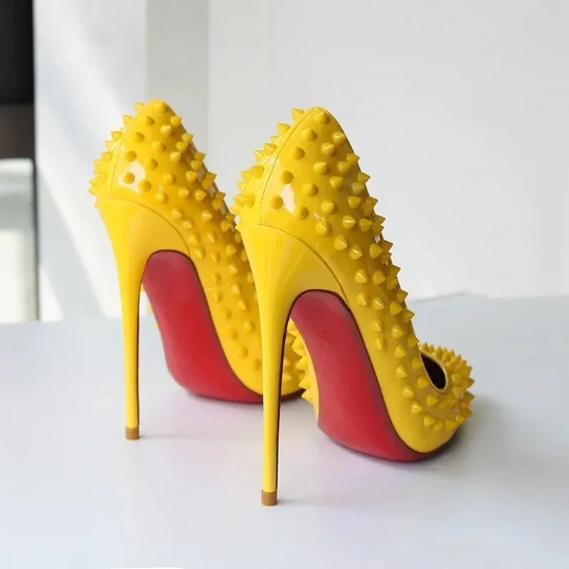 

New Women's Shoes 2026 Luxury Rivet High Heels Fashion 12CM Pointed Shallow Mouth Shoes for Women Socialite Banquet Shoe Zapatos