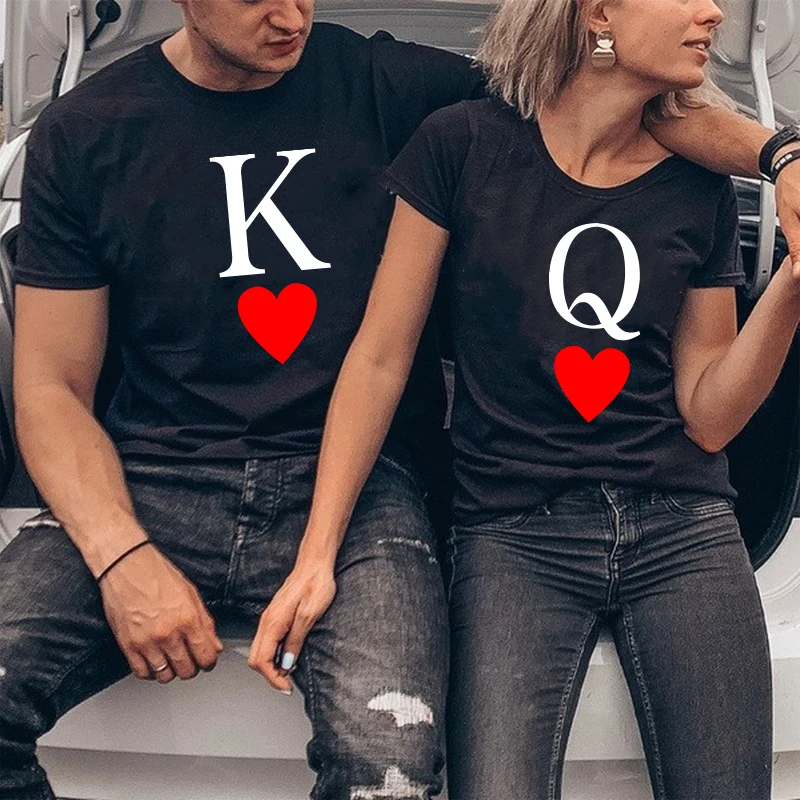 Couple T-shirt Summer Couple LOVE King Queen Printed O-Neck Tops Lovers Tee Shirt Short Sleeve Tees Brand Loose Couple Top