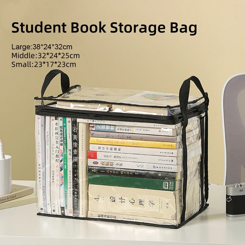Student Book Storage Bag S/M/L Transparent Collection Container Books Clothes Snacks Organizer Pouch Dustproof Foldable Book Box