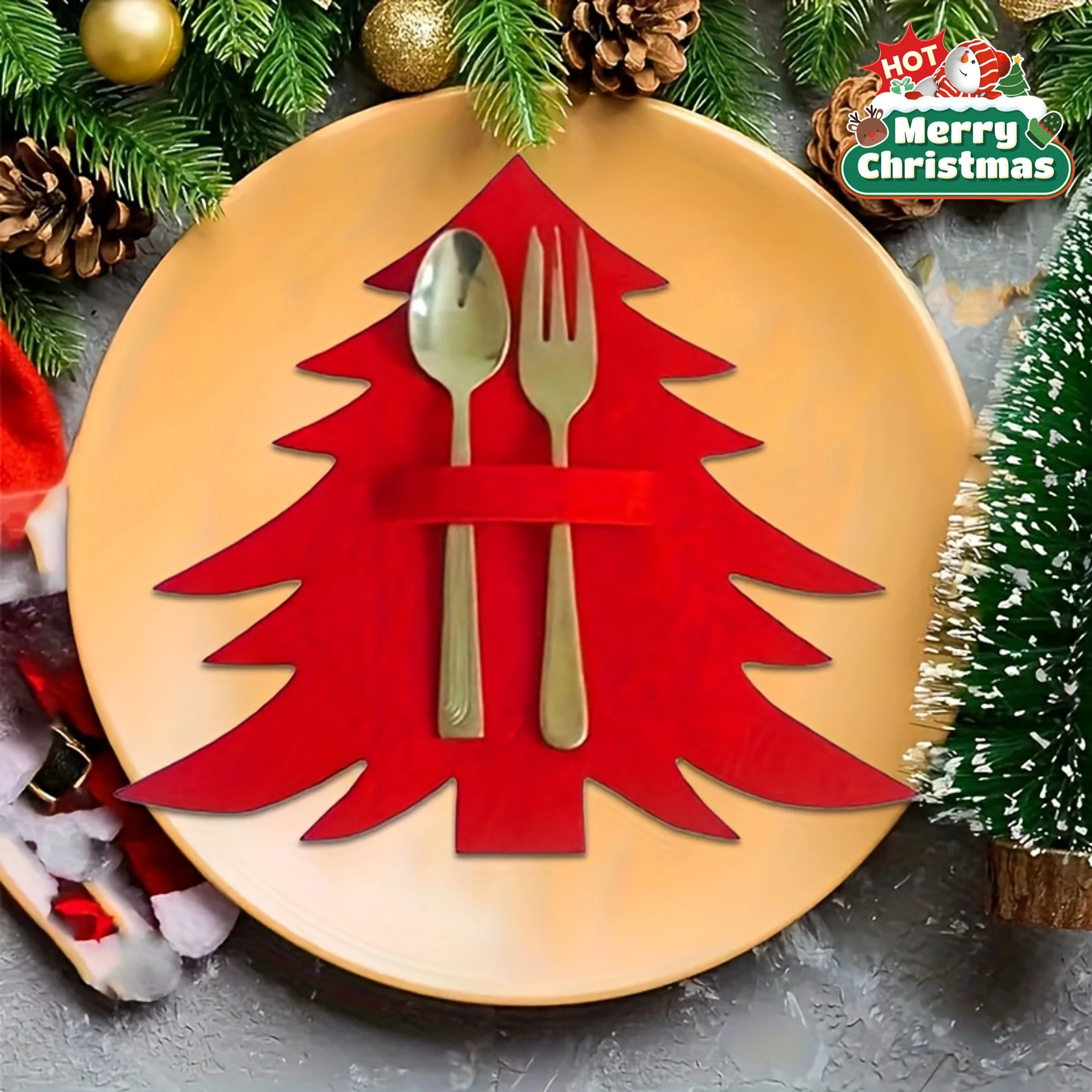 10 Uds. Manteles Individuales en forma de árbol de Navidad, decoración de mesa navideña roja y verde, fibra sintética duradera, solo lavado a mano, perfecto para Navidad