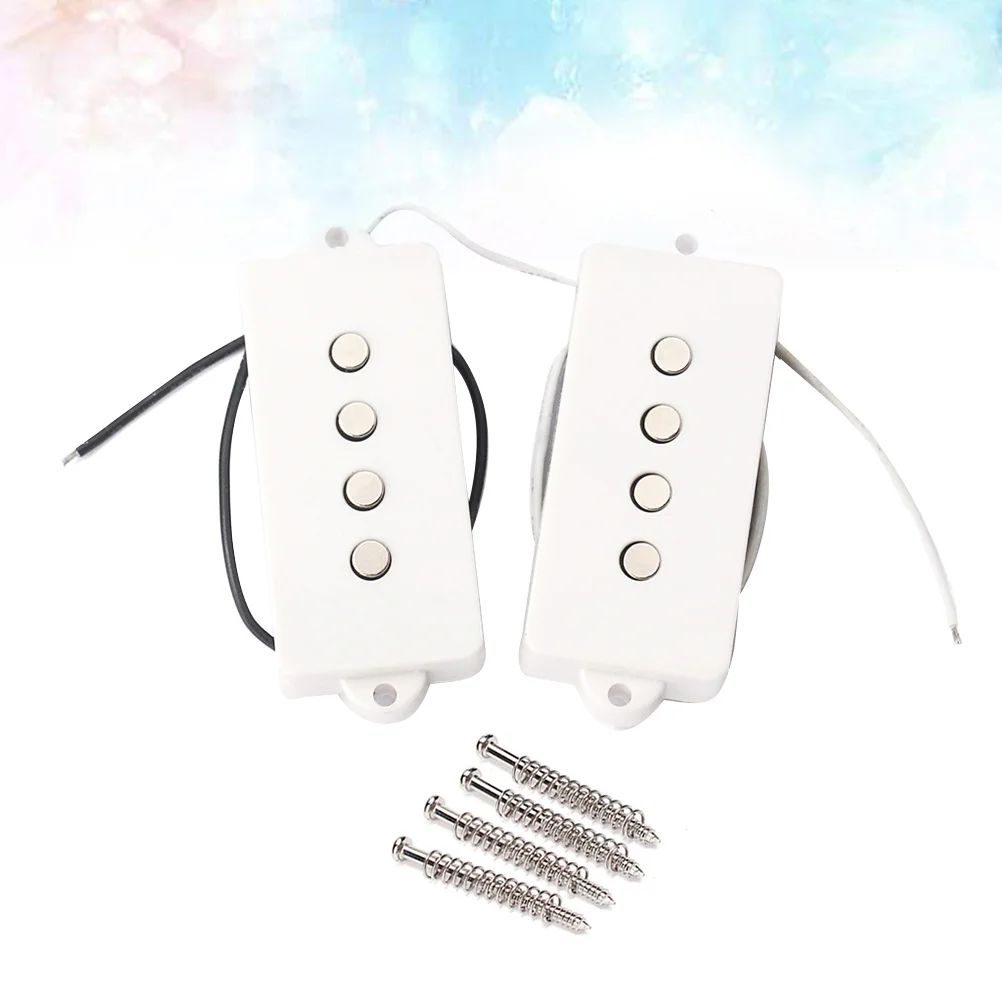 4 String Bass Pickup White Set Open Style Bridge Neck Replacement Pb Bass Pickup V Electric Guitar Accessories