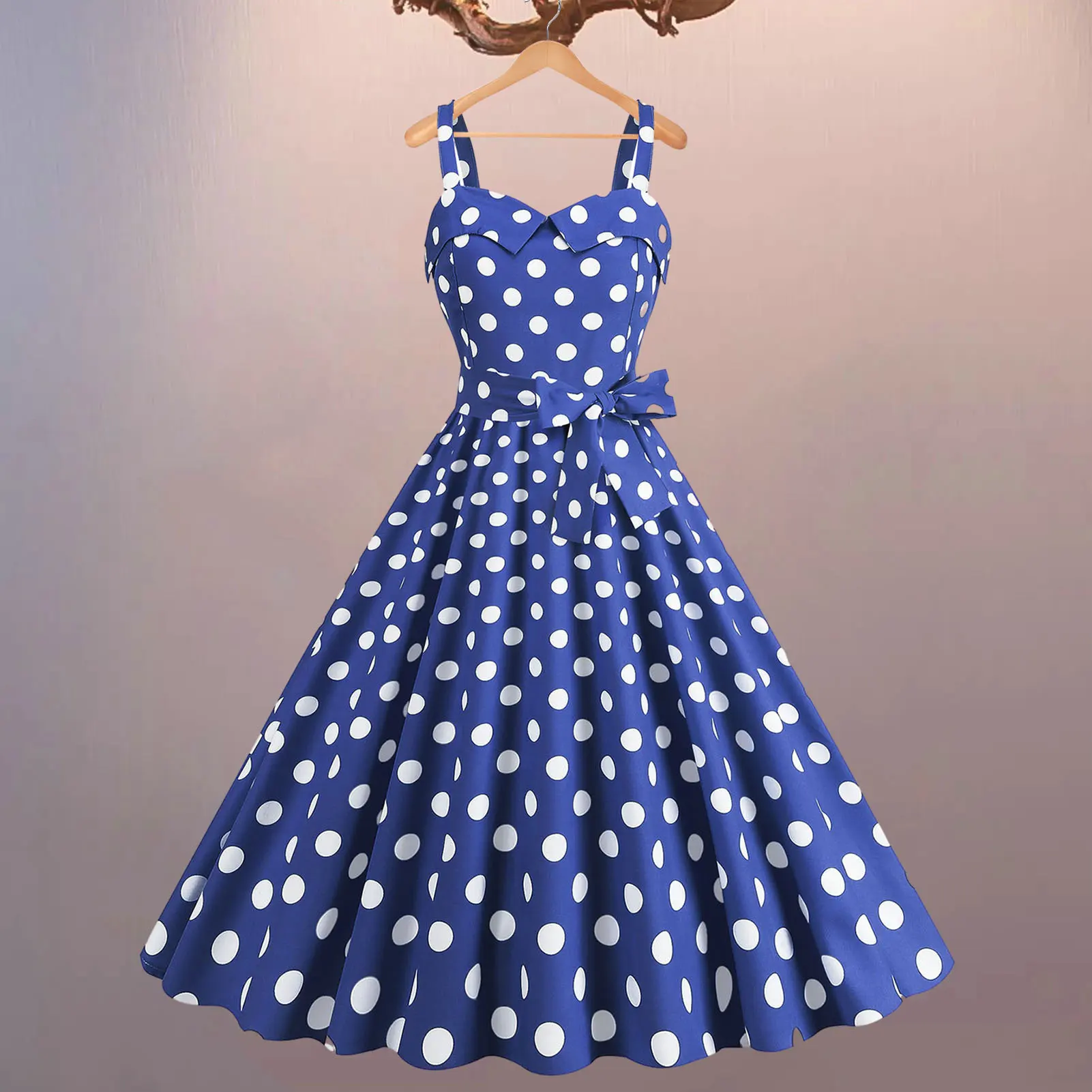 Women Polka Dot Print Summer Dress Sexy Retro White Halter Vintage Dress Robe Femme Pin Up Rockabilly Party Dress
