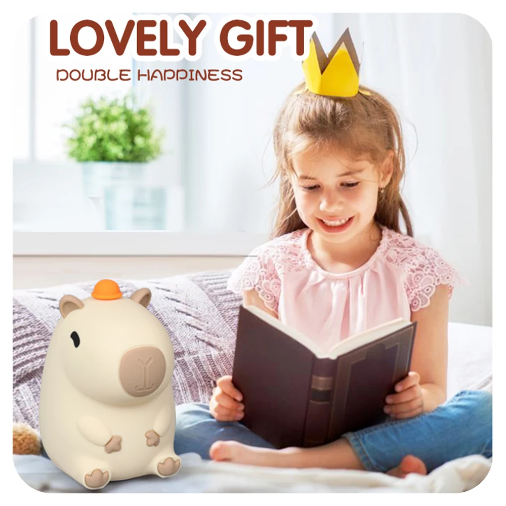 Cute Silicone Capybara Night Light Children's Nightlight Gift USB Rechargeable Animal Touch Bedside Sleep Lamp Decoration image 6