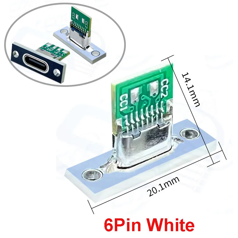 2/5/10pcs 6Pin USB C Female Connector Panel Mount Jack TYPE-C Charging Port of Solder Wire Type Socket With CC1/2 Fixing Plated image 4