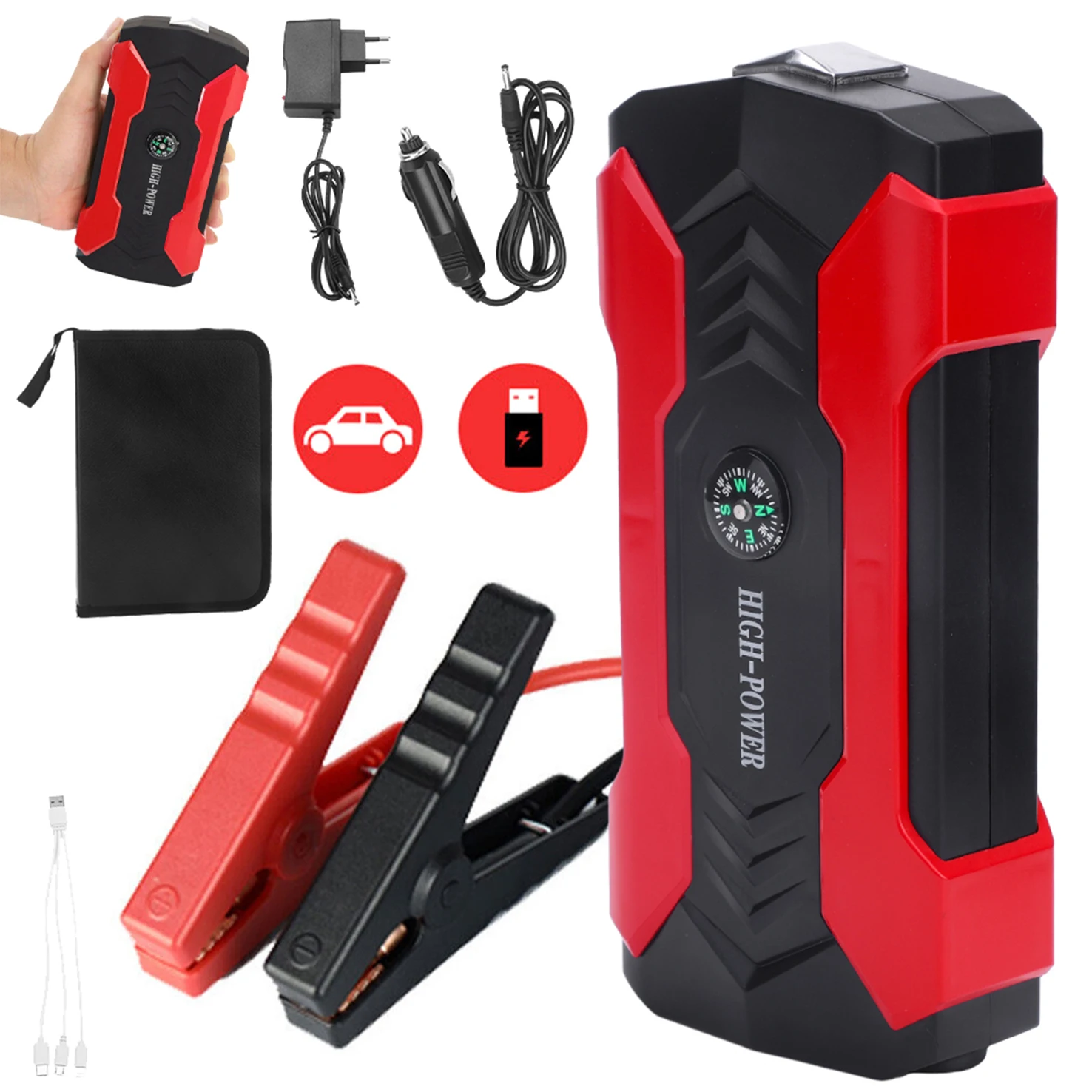 Avviatore di emergenza, avviatore portatile per batterie auto da 28000 mAh (adatto a motori a benzina fino a 6,0 litri e a motori diesel fino a 5,0 litri), avviatore portatile per auto da 12 V con