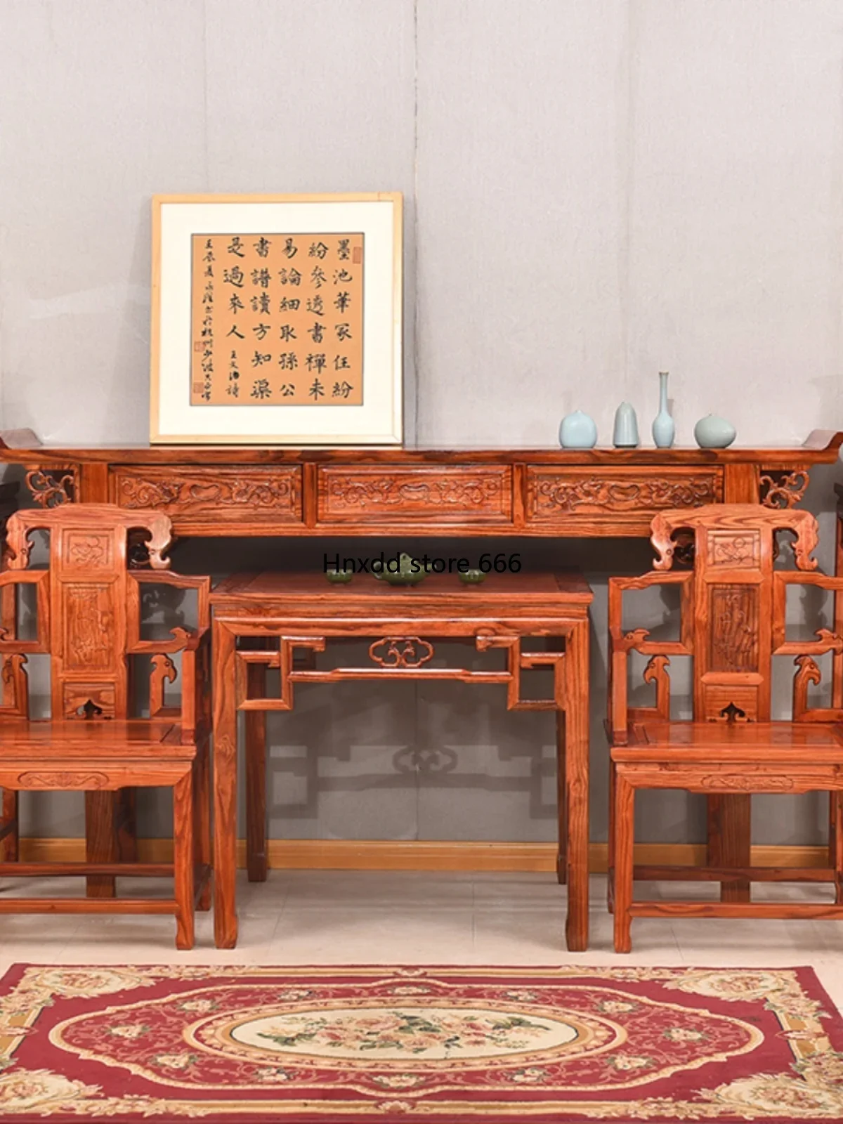 Rural main house Zhongtang six-piece set all solid wood classical God of Wealth