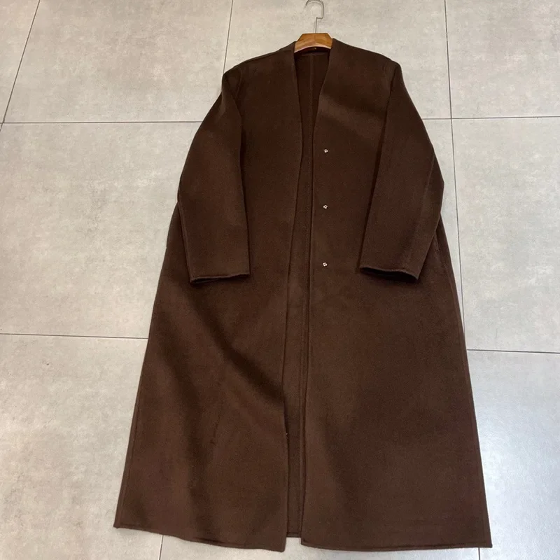 Double-sided Extended Minimalist Autumn and Winter Thickened and Warm Maillard Woolen Coat Wool Cashmere Coat for Women