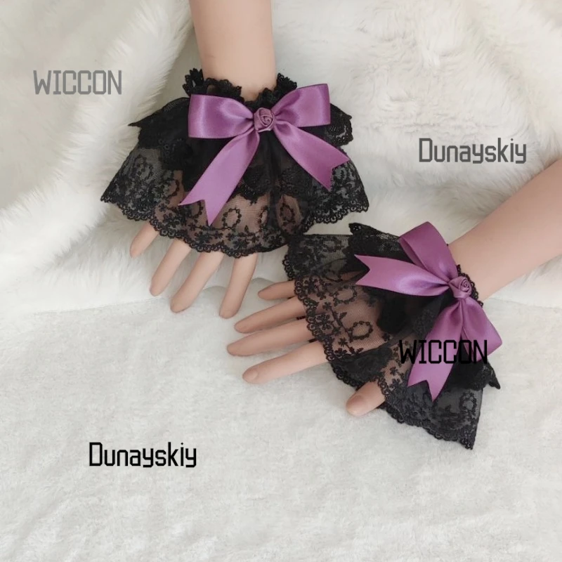 Gothic Lolita BlackPurple Rose Headdres ElegantHat Lace Gloves Hair Ribbons Victorian Dark Romance Accessories Halloween/Cosplay