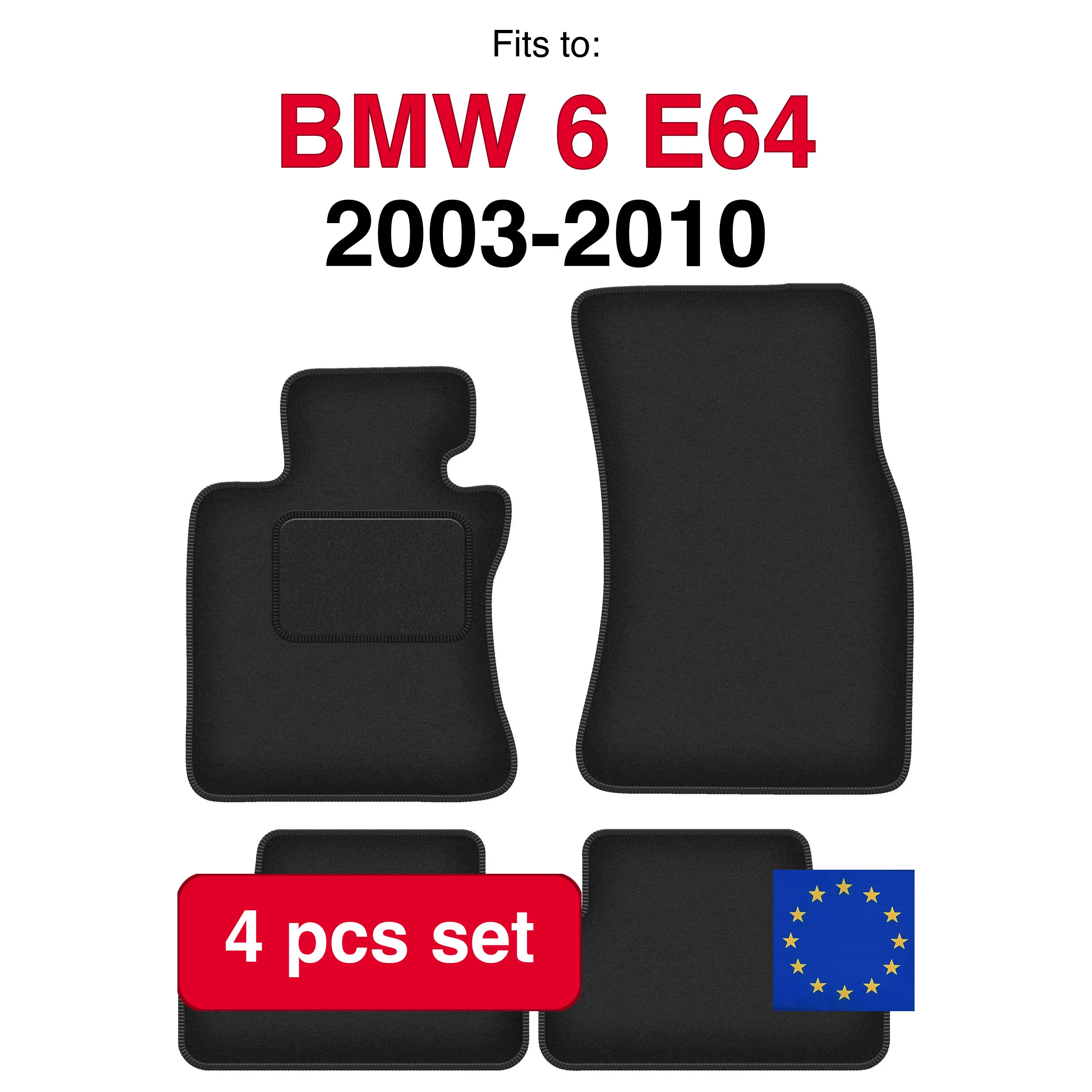 Image of Auto-Velourmatten für BMW 6 E64 Cabrio (2003-2010) - Schwarz (4 Stück) passgenaues Auto-Fußmattenset