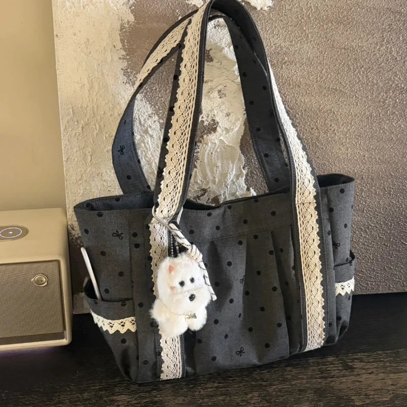 

Unique Lace Polka Dot Three-dimensional Flocking Large-capacity Women's Casual Shoulder Bag Student Commuter Tote Bag