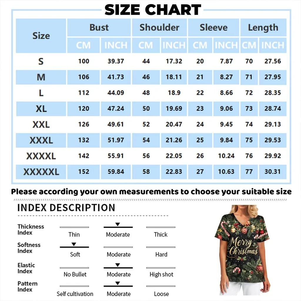 Uniforme sanitário mulher bonito papai noel estampas com decote em v bolsos de manga curta em material micro-elástico topos uniformes clínicos