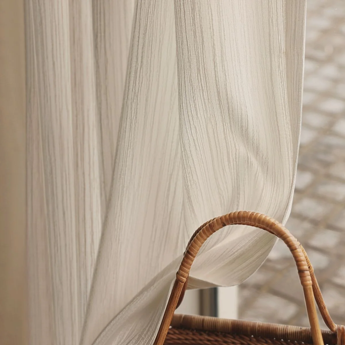 

French textured white curtains for bedroom window study window yoga room anti-voyeur white transparent curtains Custom size