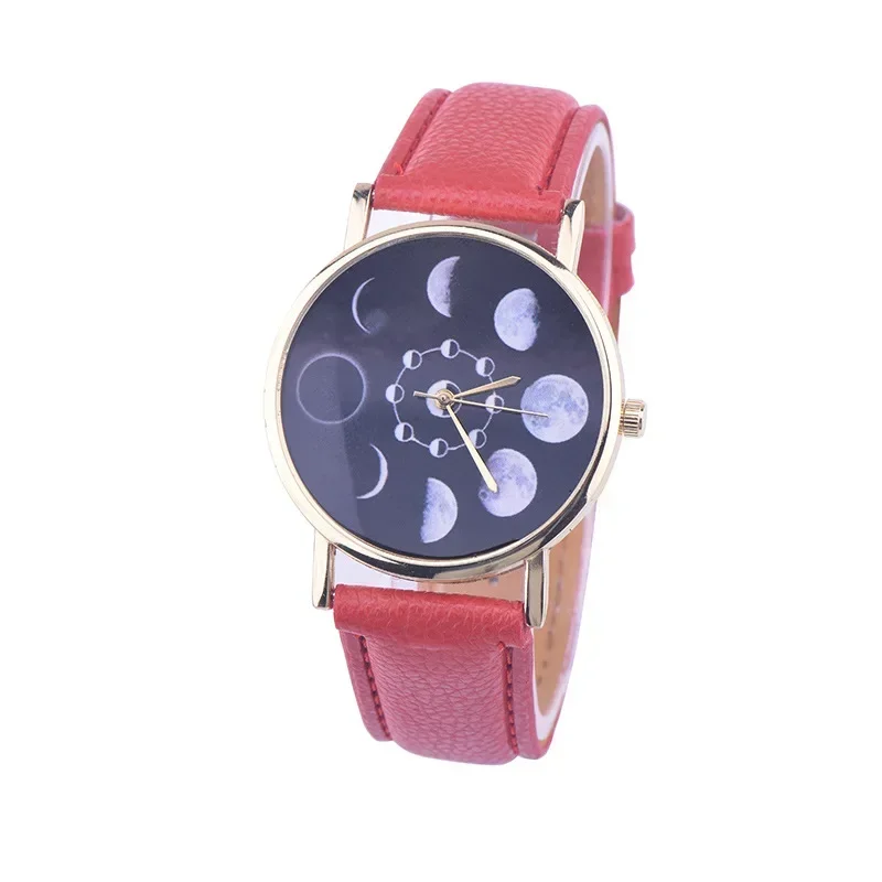 

Women's Watch with Moon Pattern Korean Fashion Belt Numberless Quartz Watch Minimalist Temperament Women Quartz Wristwatches