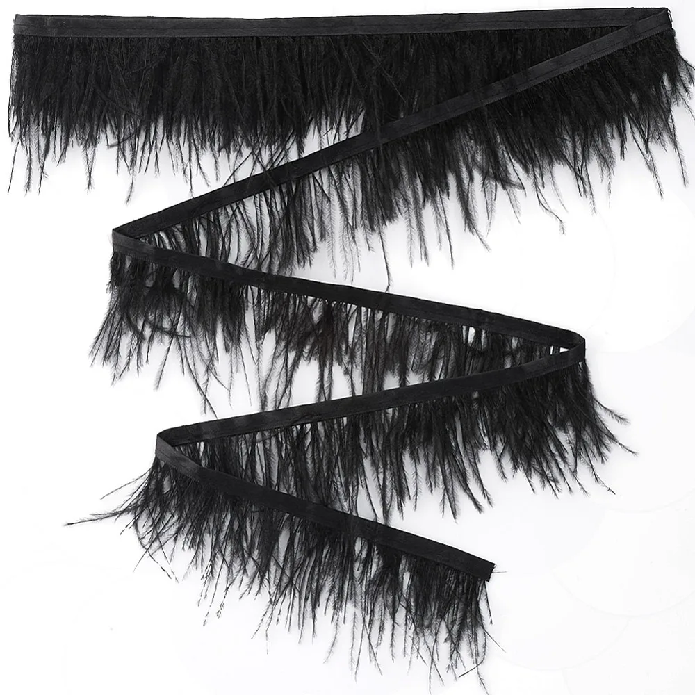 

5M Fashion Ostrich Feather Trimming with Cloth Band Ornament Accessories Black 60~80x0.5mm