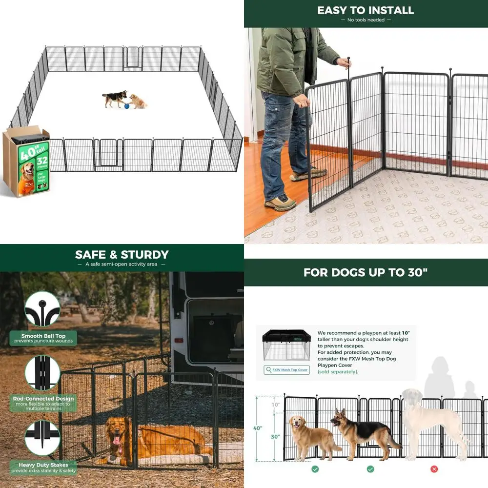 

Portable Folding Dog Playpen for Medium & Large Dogs, 40 Tall, 32 Panels, Ideal for Indoor, Yard, RV Camping - Black