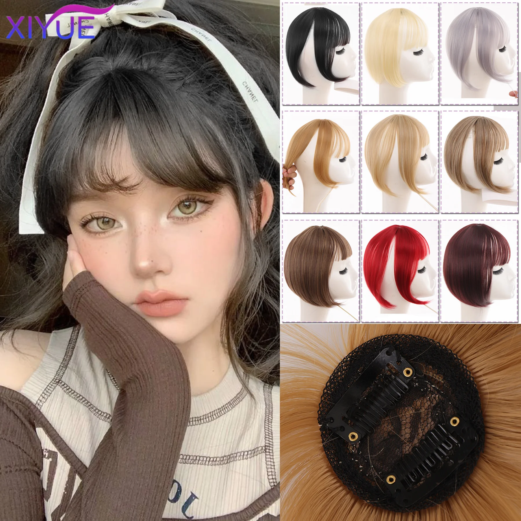 

Synthetic Middle Part Topper Hairpiece with Bangs Clip-In Bangs Extension Natural Invisible Clourse Hairpiece for Women