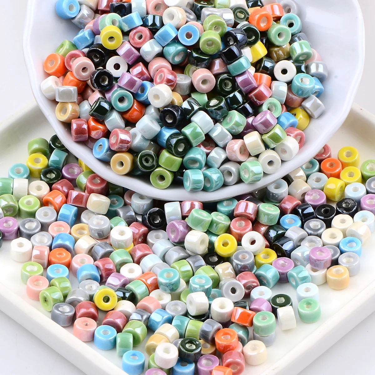 15/30pcs Random Color Glossy Cylindrical Ceramic Beads 4*6mm For DIY Bracelet Necklace Hair Accessories Craft Making