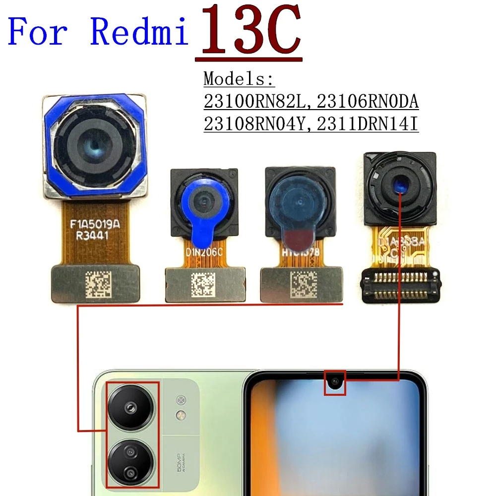 Front Back Camera Module For Xiaomi Redmi 13C Backside Selfie Frontal Facing Rear Camera Flex Cable For Redmi 13C