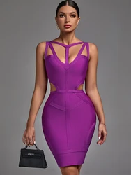 Purple Bandage Dress 2022 New Women's Bodycon Dress Elegant Sexy Strappy Evening Club Party Dress High Quality Summer Outfits