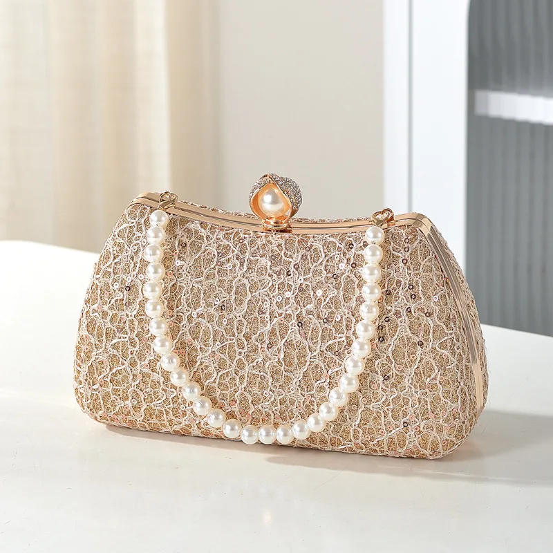 

Новая простая и модная кружевная сумка с блестками, жемчужная портативная антикварная ручная сумка-мессенджер Hanfu на одно плечо, банкетная сумка Cheongsam