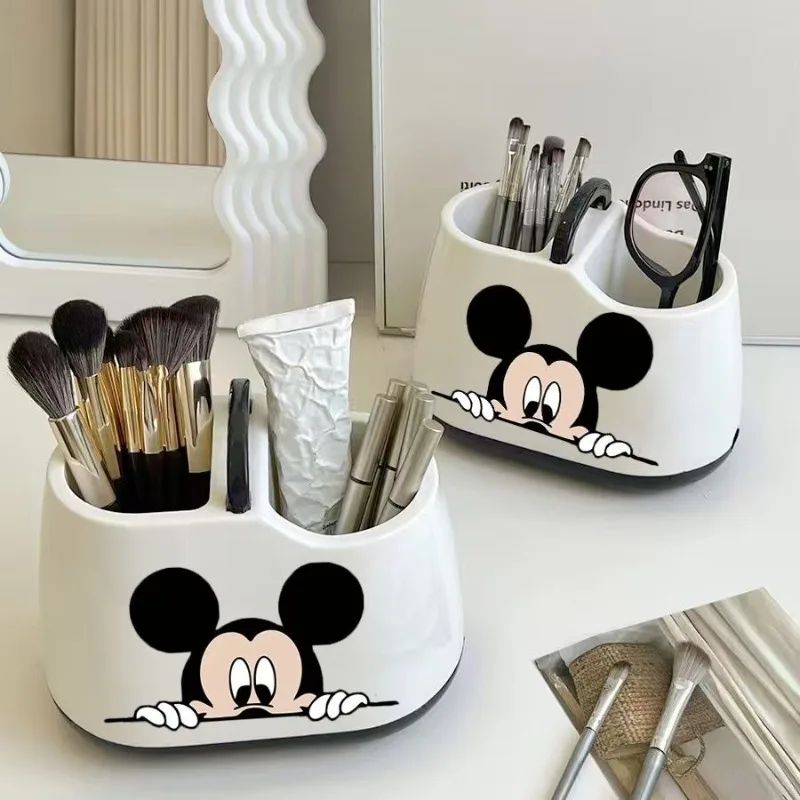 Tocador para el hogar de dibujos animados de Mickey Girl de Disney, gran capacidad, almacenamiento de cosméticos, escritorio, papelería, portalápices, estante giratorio, regalos