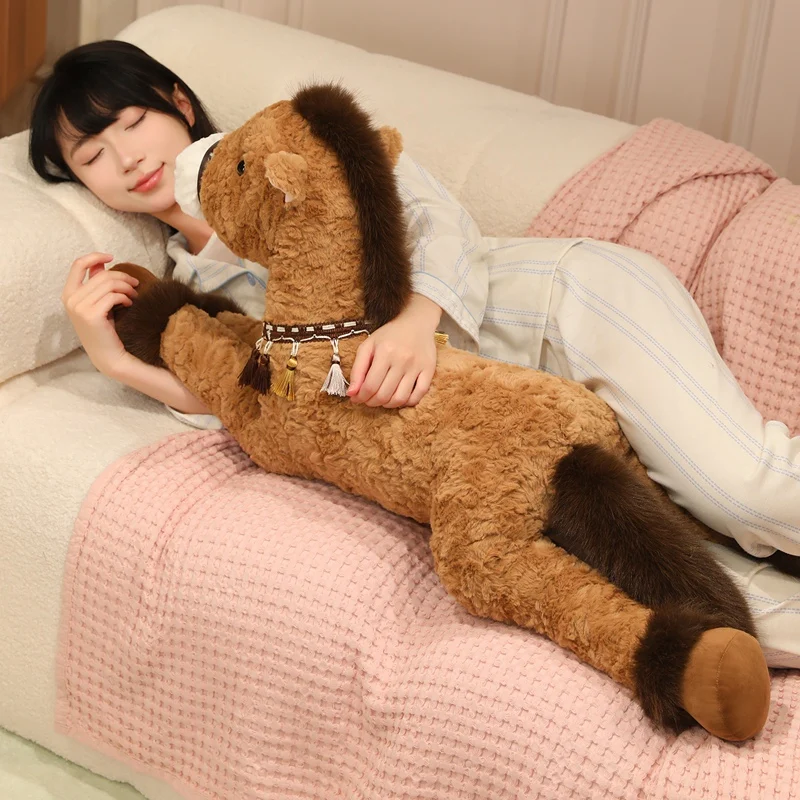 Jouets en peluche cheval ange géant 90CM, poupée d'animal en peluche doux couché blanc rose marron cheval oreiller en peluche pour canapé décoration de la maison