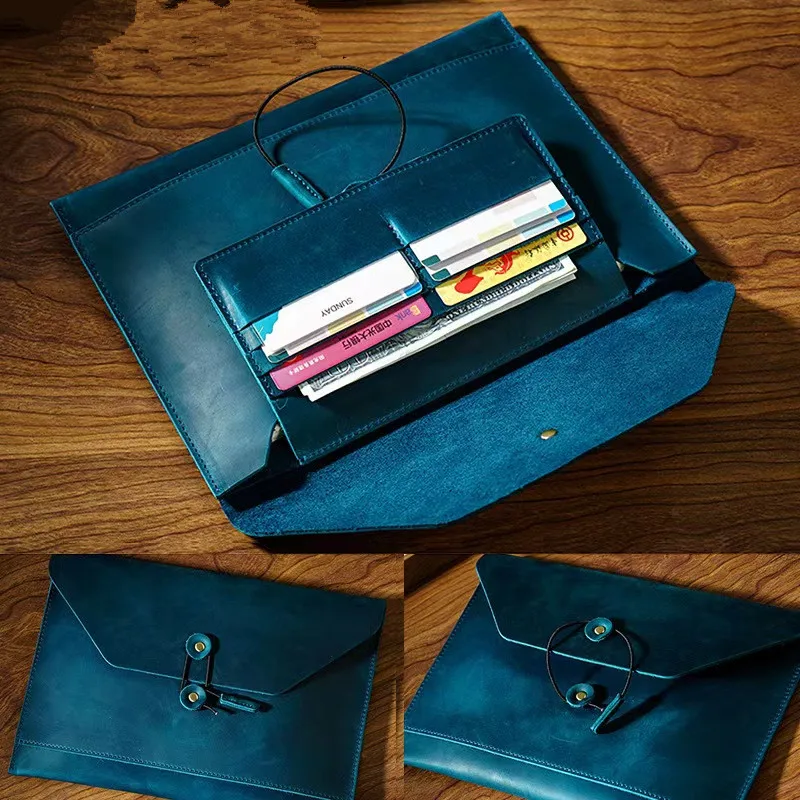 

Genuine Leather iPad Sleeve Case with File Organizer - Document Storage Multifunctional Protective Folder with Card Slots