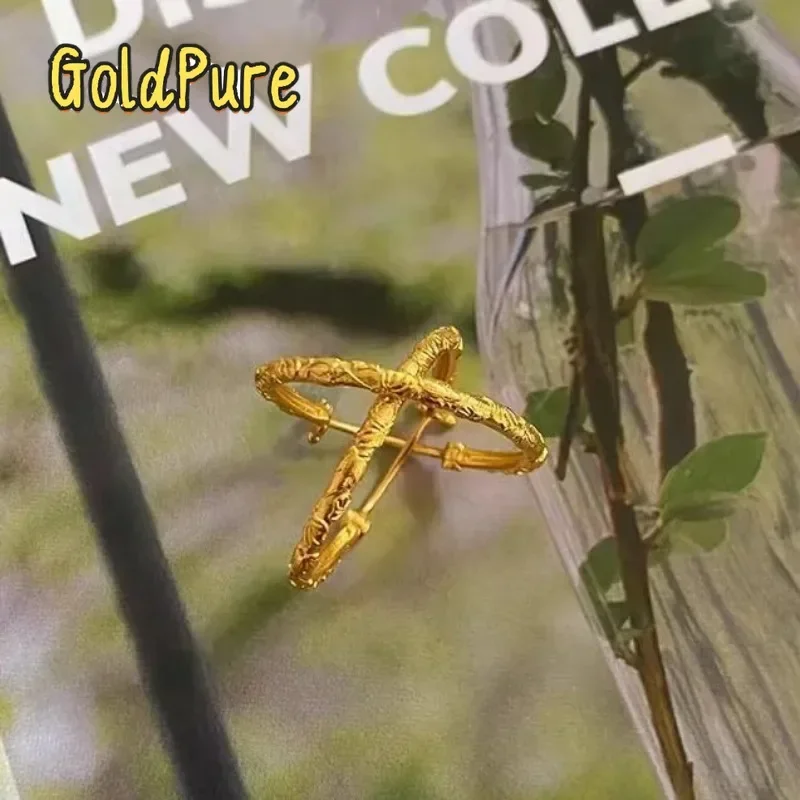 

Goldpure Luxury 24K 9999 Pure Gold real gold Peach Blossom Earrings Fashion Commuting Embossed Earrings for Women