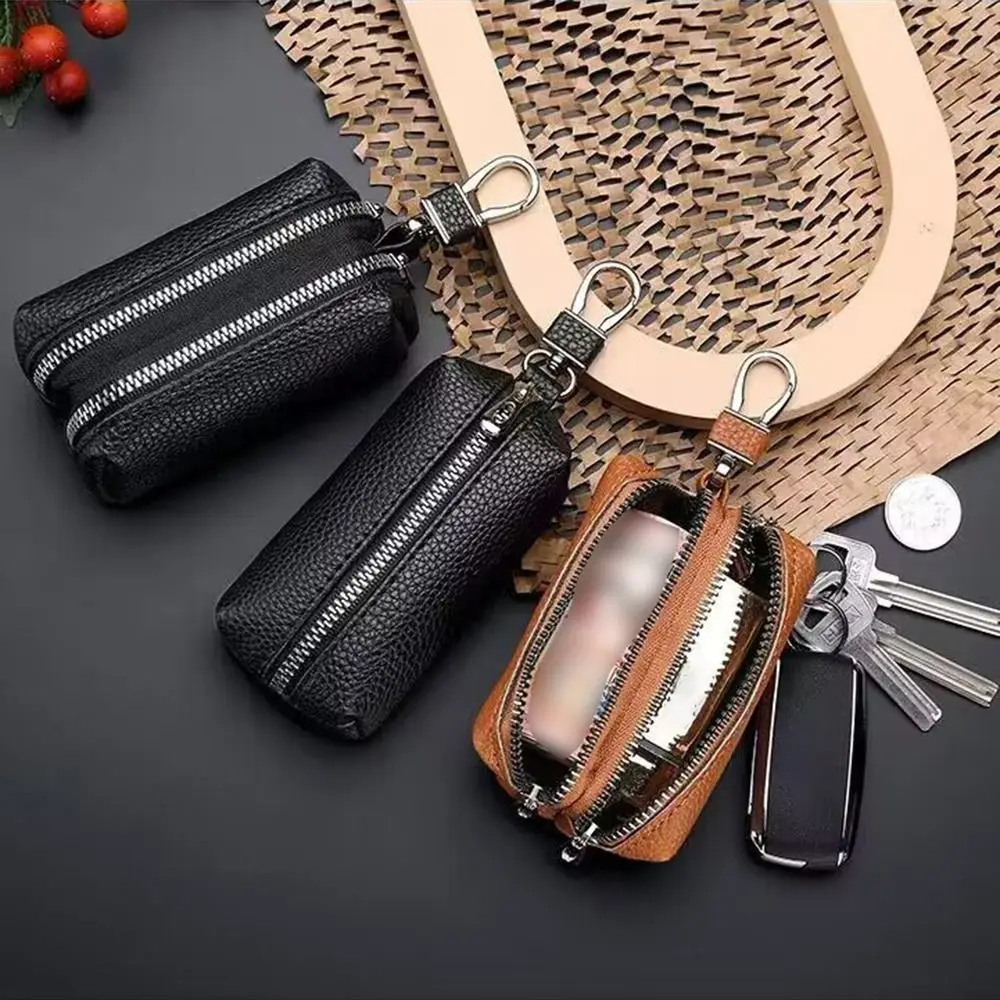 

Fashion Single/Double Zipper Key Storage Bag Simple Elegant PU Leather Wallet Classic Car Key Ring Lipstick Earphone Pouch Car