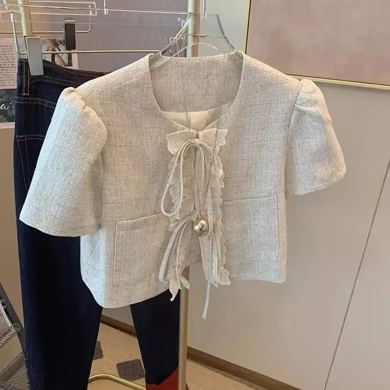 

Кружевные женские блузки с пышными рукавами, летнее милое короткое пальто, женская мода, Blusas Mujer, укороченные топы, сорочка Camisas, женские рубашки