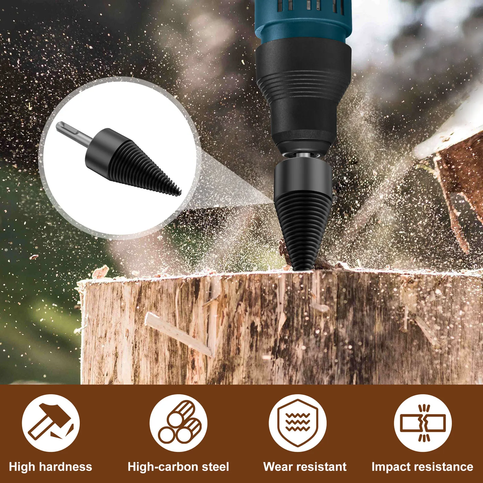 Log Splitters Drill Bit Screw Cones Bit Wood Breaker Quick Wood Splitting Tool with Hex/Round/Square Shank Electric Drill Driver