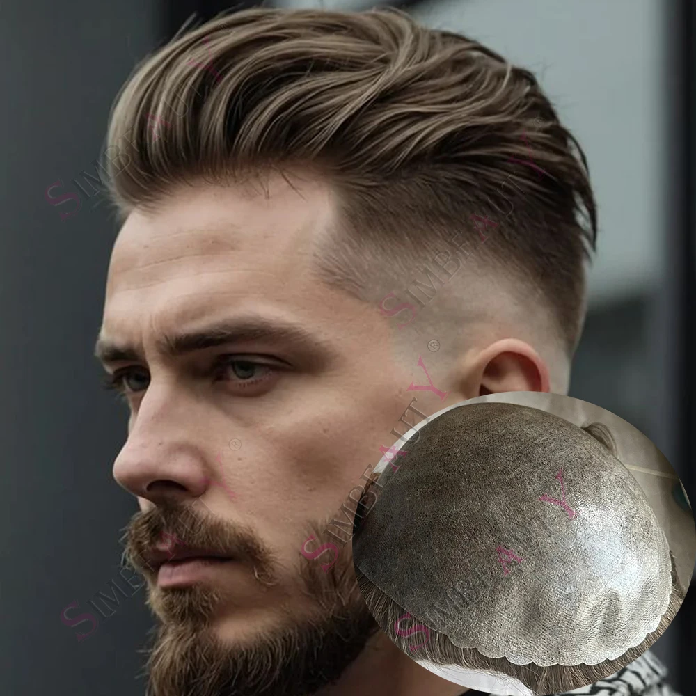 Mens Toupee Long Last 0.1mm Injection Full PU #6 #5 Cold Brown Men's Capillary Prosthesis Real Human Hair Wig Natural Hairpieces
